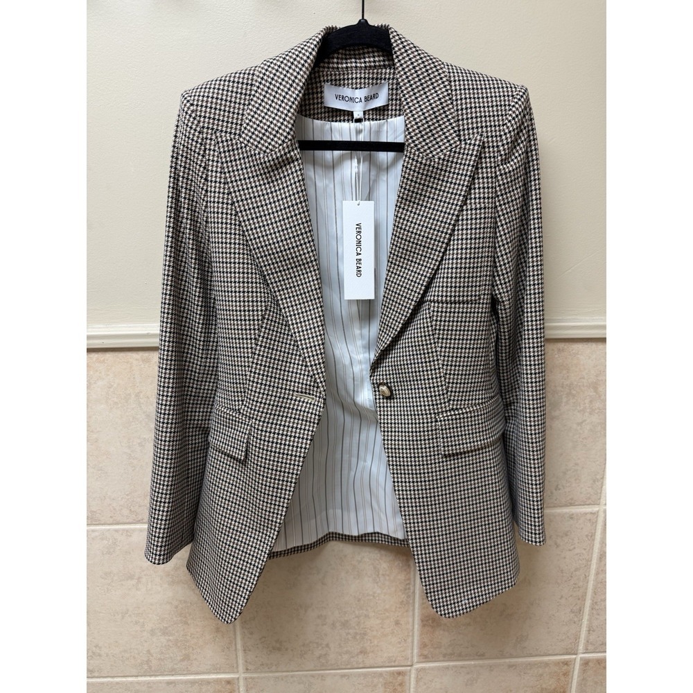 Veronica Beard Livvy Dickey Houndstooth Twill Blazer Sand NWT Sz 0 Career Luxury - Picture 5 of 15